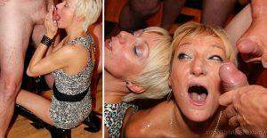 Two 50something MILFS get drenched in a BUKKAKE